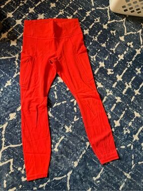 Athleta Bright Red  Leggings with Side Pockets